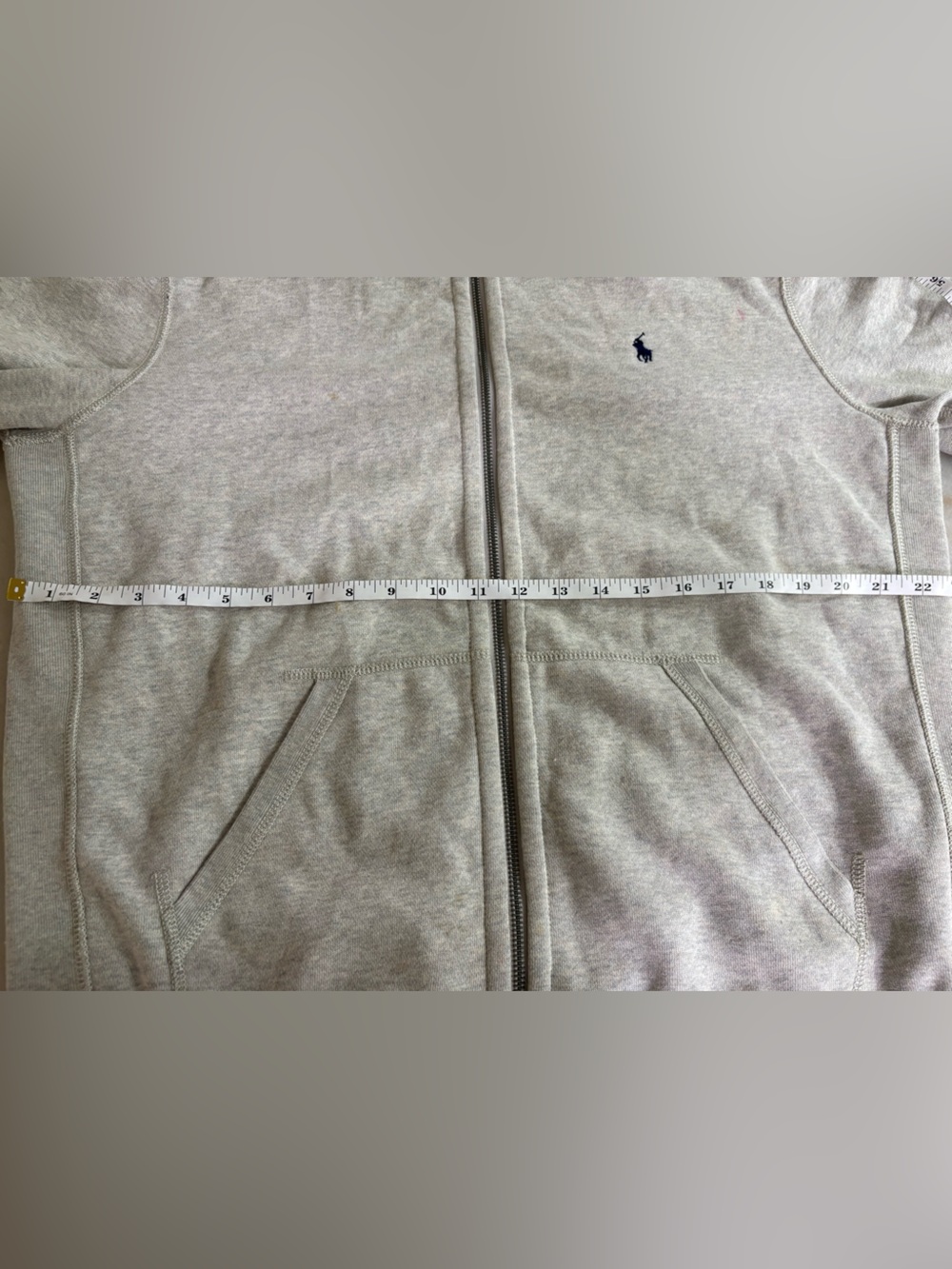 Ralph Lauren Light Gray Full-Zip Hoodie with Navy Pony - Picture 7 of 8